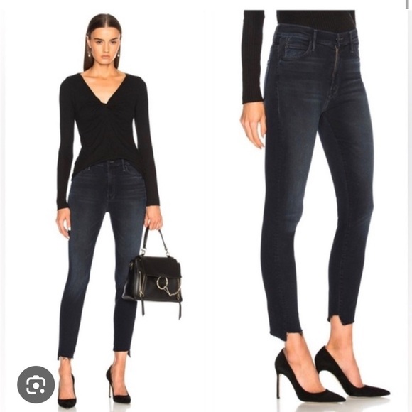 MOTHER Denim - MOTHER jeans The Stunner Zip Two Step Fray In Holding Hands ankle dark wash 29